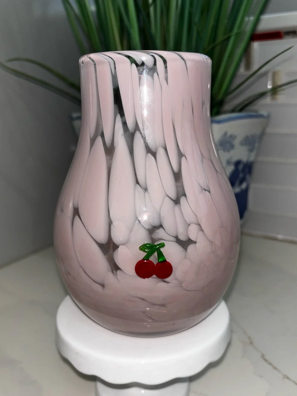 Anthropologie Valentines Icon Confetti Glass Vase Cherry Pink HTF Rare Limited E